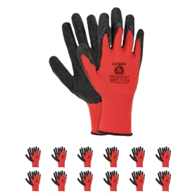 Imagen de TK Gloves COBRA Guantes de trabajo (12 pares, con revestimiento látex rugoso negro (10), color rojo