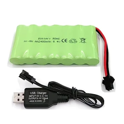Imagen de Yangers Recargable 8.4 V 2400 mAh NI MH Paquete de batería SM 2 P Conector Hembra con Cargador USB Set para RC Car Off Road Truck Jumper Toys…