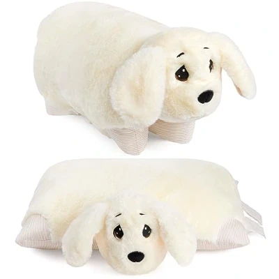 Imagen de BRUBAKER Peluche Almohada Perro 2 en 1 y de 40 x 30 cm Infantil Plegable con Velcro Mascota Cojín Blanco