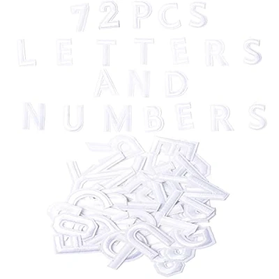Imagen de Harsgs 72 parches de letras y números, bordados A Z, números 0 9, apliques para ropa, vestidos, sombreros, jeans, accesorios bricolaje, color blanco