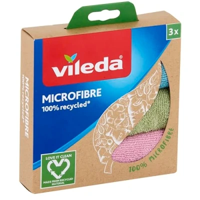 Imagen de Vileda Bayeta de microfibras recicladas, 100% microfibras, 3 bayetas hechas botellas PET multicolor