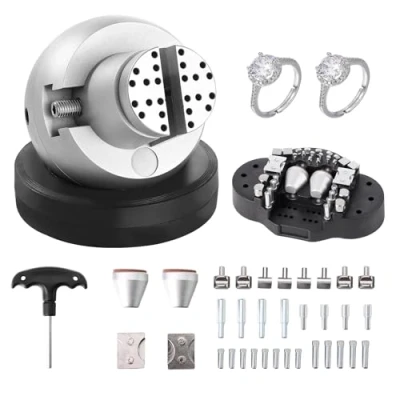 Imagen de VEVOR Tornillo de Banco Bolas Grabado 127 mm Base Giratoria 360 Mandíbula Ajustable con 35 Accesorios, Herramienta Ajuste para Joyería, Fabricación Joyas Precisión