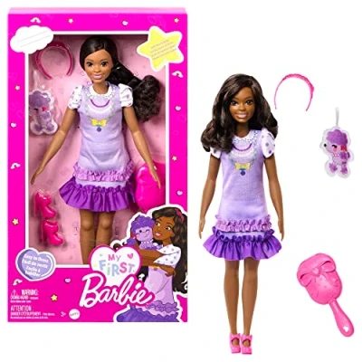 Imagen de Barbie Mi Primera, Juguete para niñas y niños de más 3 años, Primera Brooklyn muñeca Morena, Grande 34 cm, con Cuerpo blandito Accesorios (Mattel HLL20)