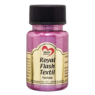 Imagen de Ideen mit Herz pintura textil metalizada Royal Flash Color Metálico de Alto Brillo Adecuado para tejidos y telas Claros Oscuros Camisetas, Bolsos, Ropa 50 ml (fucsia)