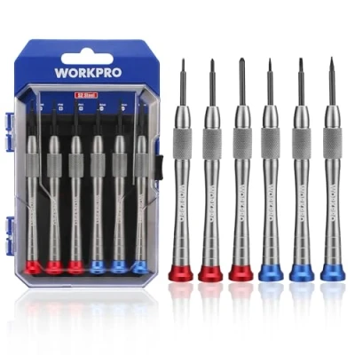 Imagen de WORKPRO 6 Piezas Juego de Destornilladores precisión con Punta Magnética, Cuerpo Aleación Aluminio, Estuche para Colgar, Reparar Gafas, Relojes, Bricolaje y Reparación