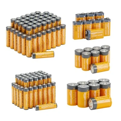 Imagen de Amazon Basics Pilas Alcalina de inicio, Paquete: 48 AA + 36 AAA 8 C D 9 Volt, Paquete 108