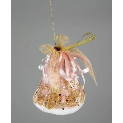 Imagen de 3 Campanas de Papá Noel Rosa Claro 8 x 10 cm, Decoraciones Colgantes para árbol Navidad, Adornos Decorativos Festivos, Navidad con temática Cuento Hadas
