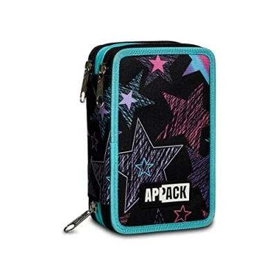 Imagen de Appack Funda Con 3 Cremalleras, Negra, Completa Lápices, Marcadores, para Uso Escolar Y De Ocio