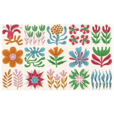 Imagen de Ulticool pegatinas resistentes al agua Planta de flores rojo, amarillo, verde y azul 15 x cm unidades autoadhesivas para azulejos borde pared baño cocina Sticky