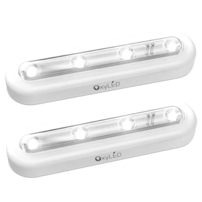 Imagen de OxyLED Luz Armario, Luces de Armario Rotazione di 140 un Toque con Adhesivo 2 Unidades Led Pilas Cocina Homelife para Escaleras Pasillo Garaje