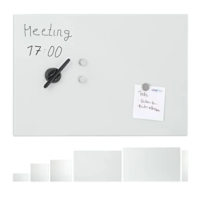 Imagen de Relaxdays Pizarra Magnética Grande, Cristal, Blanco, 60 x 40 cm