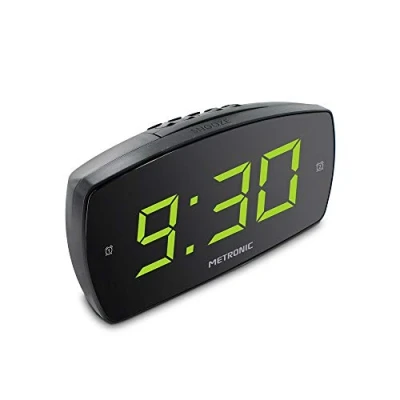 Imagen de Metronic 477006 Despertador Digital electrónico, Doble Alarma con Gran Pantalla LED Verde, luminosidad Ajustable, Brillo, Snooze, alimentación eléctrica, Negro