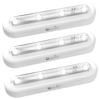 Imagen de OxyLED Luz Armario, 3 Unidades Luces de Armario Rotazione di 140 un Toque con Adhesivo Led Pilas Cocina Homelife para Escaleras Pasillo Garaje