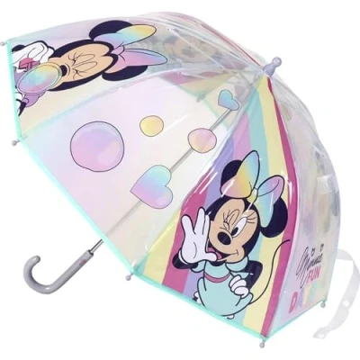 Imagen de Paraguas de Burbuja Minnie Mouse Estampado con Arcoiris Apertura Manual Elaborado en 100% POE Estructura Fibra Vidrio Producto Original Diseñado España