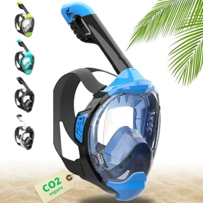 Imagen de Khroom máscara de esnórquel para Adultos Y niños Seaview Sin Problemas CO2 Completa Snorkeling Equipo Snorkel con Integral (S/M Negro)