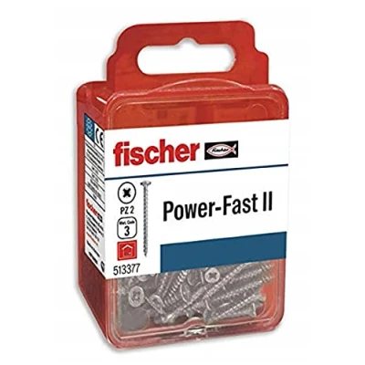 Imagen de fischer Power Fast II caja de tornillos especiales para madera 3x12mm, atornillado maderas, conexión maderas macizas o fijación piezas a la madera,40 ud