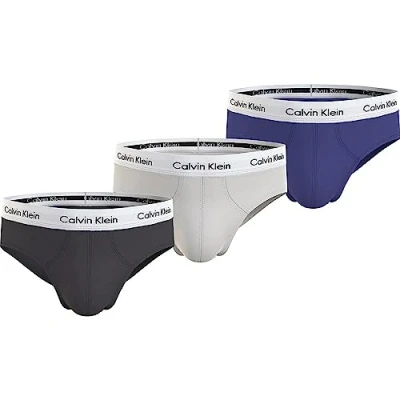 Imagen de Calvin Klein Hip Brief 3pk 0000u2661g Boxer briefs de cadera, Ptm Gry/Spc Blu/Vprs Gry W/Wt Wb, S (Pack 3) para Hombre