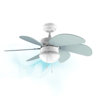 Imagen de Cecotec Ventilador de techo EnergySilence 3600 Vision Sky. 50 W, Diámetro 92 cm, Lámpara, 3 Velocidades, 6 Aspas reversibles, Función Verano/Invierno, Interruptor Cadena, Blanco/Azul