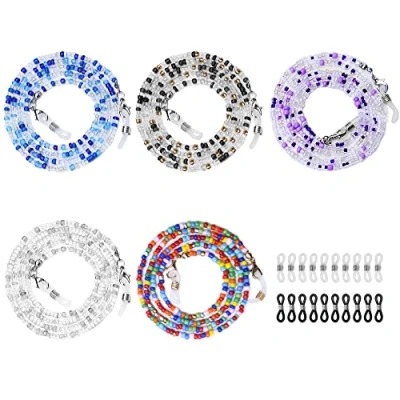 Imagen de URAQT Cadenas de Gafas para Mujer, 5pcs Cordón con Abalorios Ajustable, Antideslizante Cuerda Lectura, Retenedor Mosquetones Pequeños, Silicona, Multicolor