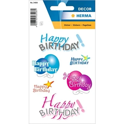 Imagen de HERMA 3408 Happy Birthday Paper Pegatinas permanentes autoadhesivas (3 hojas/18 pegatinas)