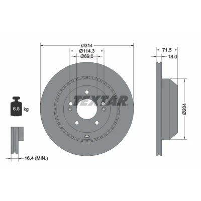 Imagen de TEXTAR 92300803 Disco de freno 314 18 05/08 114,3 ventilación externa revestido sin perno sujeción rueda, buje rueda KIA: SORENTO 3
