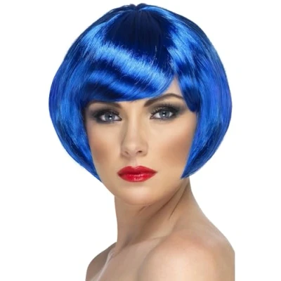 Imagen de Smiffys Peluca de chica bonita, azul, corta, corte bob con flequillo