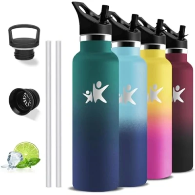 Imagen de Botella Agua Acero Inoxidable, Termica 1 litro, sin BPA, Cantimplora con Pajita, A Prueba de Fugas, Inoxidable Filtro, Doble Vacío, Garrafa para la Yoga, Gimnasio