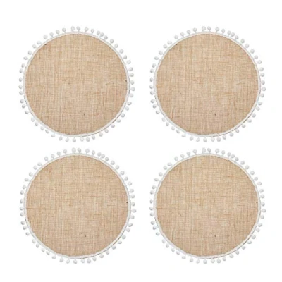 Imagen de KitchenCraft Natural Elements Juego de 4 Salvamanteles Redondo Arpilla con Pompones 38 cm