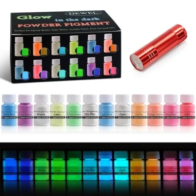 Imagen de DEWEL Polvo Luminoso Fluorescente, de Resina epoxi Mica, Grupo con lámpara Ultravioleta, Pigmento Nocturno Ultravioleta (b)