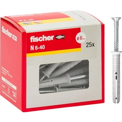 Imagen de Fischer 508273 Tacos de extensión para Golpear N 6X40 Y, Fijación percusión con Clavo premontado Completo, Semi Relleno y hormigón, 25 Piezas por Paquete, Gris, MM