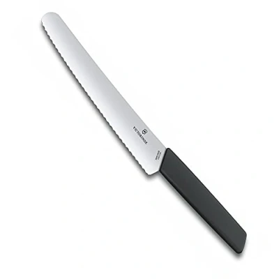 Imagen de Victorinox Swiss Modern, cuchillo profesional para pan y pastelería, hoja extra afilada, filo dentado, 22 cm, acero inoxidable, negro