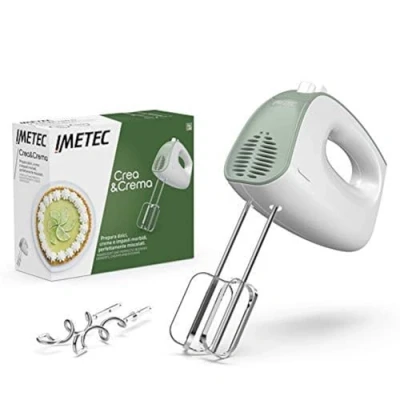 Imagen de Imetec Batidora Amasadora eléctrica Crea&amp;Crema, varillas extra largas para mezclas masas pasteles y crema batida, de acero inoxidable amasar, 5 velocidades, función turbo, 500 W