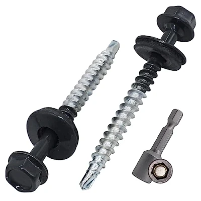 Imagen de SKIR&#039;CO (50 uds) tornillos para techos pintados 4,8 x 50 mm cabeza hexagonal autoperforantes con arandelas de EPDM gris antracita, RAL 7016