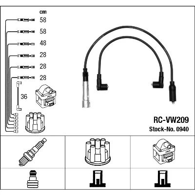 Imagen de NGK 0940 Juego de Cables Encendido 7 VOLKSWAGEN: LT 28 35 I Furgón