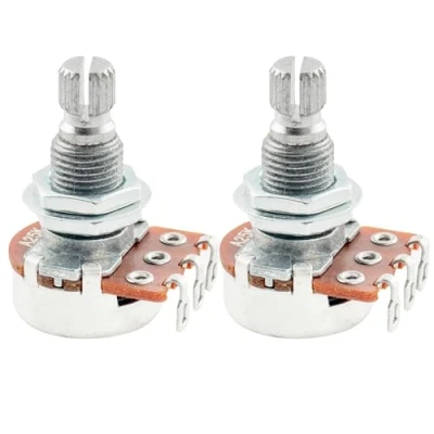Imagen de Alpha Mini A25K Métrico Potenciómetros Audio Taper Split Shaft Potentiometers para Guitarra Eléctrica o Bajo (2 Piezas)