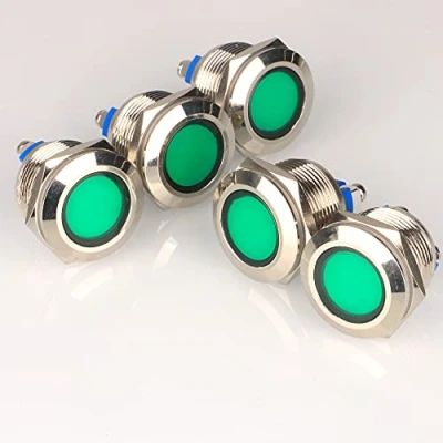Imagen de GUUZI 5 Piezas 12V 24V 19mm LED Luz Indicadora de Metal Lámpara Señal Impermeable con Cable(Verde)
