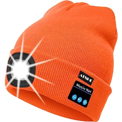 Imagen de ATNKE LED Luminoso Bluetooth Gorro Sombrero, USB Recargable 4 Inalámbrico Musical Gorras Correr Super Brillante Impermeable Luz Invierno Cálido Regalos para Hombre y Mujer/Orange