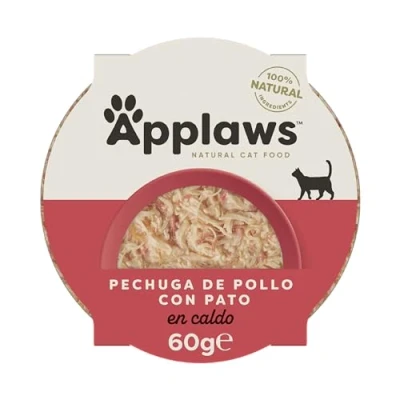 Imagen de Applaws 100% Natural Comida para Gatos Pechuga de Pollo Suculenta con Pato en Caldo, 10 x 60g Pote