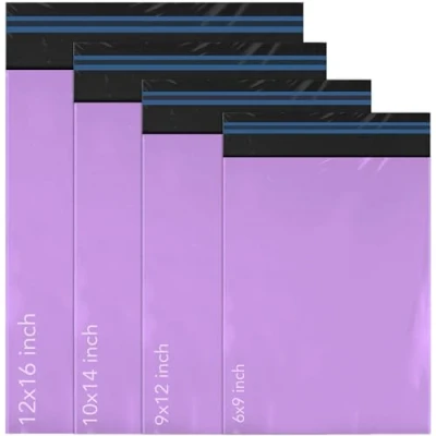 Imagen de 100 bolsas autoadhesivas de polietileno mixtas para correo, 4 tamaños, 25 cada iSOUL pequeñas a grandes, paquete varios sobres envíos, envíos postales, paquetes, color morado