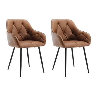 Imagen de WOLTU 2X Sillas de Comedor Cocina con Respaldo y Apoyobrazos Salon Moderno Patas Metálicas para Dormitorio Oficina, Cuero Artificial Vintage, Marrón, EZS03br 2