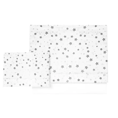 Imagen de Various Juego de Sábanas para Cuna 60 x 120 cm, Ropa Cuna,100% Algodón Extrasuave Fafricado en Europeo (Bajera+encimera+Funda Almohada) Estampado Estrella Gris/Blanco