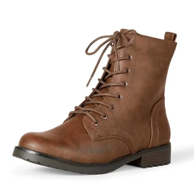 Imagen de Amazon Essentials Bota Militar con Cordones Mujer, Coñac, 43 EU