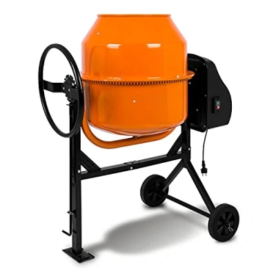 Imagen de EBERTH 140L Hormigonera eléctrica móvil (motor mezclador de 550W, cilindro y caja engranajes hierro fundido, hormigonera, 230V, bastidor acero, manivela con bloqueo, 2 ruedas goma)