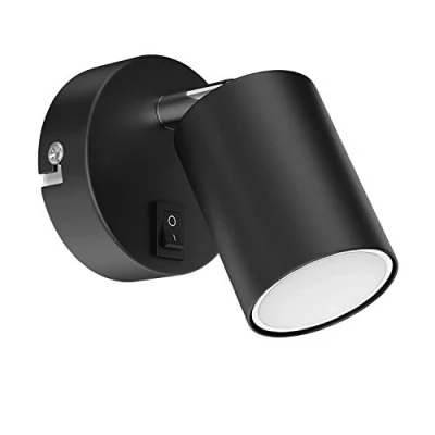 Imagen de ledscom.de Spot de pared WAIKA con interruptor negro mate + lámpara LED GU10 blanco cálido Regulación 3 niveles: máx. 500lm cada uno