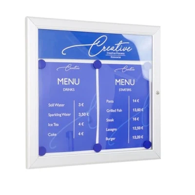 Imagen de Danieli Store Tablón de Anuncios Exterior Plateado para Menús con Cerradura y Par Llaves Fácil Montaje en Pared Superficie Acero Magnético Escribible (2x A4)