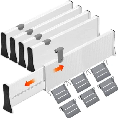 Imagen de GUHAOOL Separador de Cajones Ajustable Plástico (37,5 54 cm) Juego 4 Organizador Divisorias, Divisor Expansible para Almacenaje en Dormitorio, Baño, Escritorios, Oficina