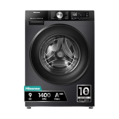 Imagen de Lavadora carga frontal Hisense WF3S9043BB3, 9 Kg, 1400 rpm, 14 programas, WiFi&amp;Bluetooth, Clase A 30% Negro