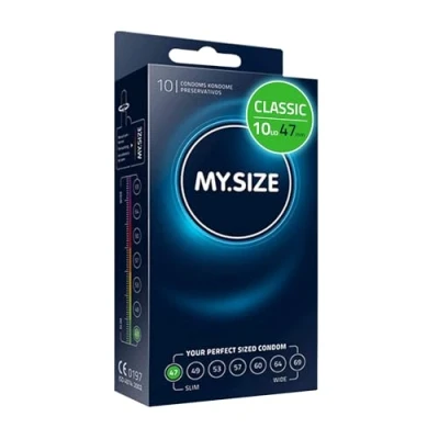 Imagen de MY.SIZE Classic Condones talla 1 I Ancho 47 mm Paquete estándar 10 unidades Preservativos premium extra delgados ultra sensibles y delicados Grosor 0,07 veganos