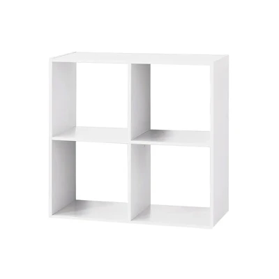 Imagen de Acomoda Textil Estantería para Pared y Suelo de Madera Moderna Resistente Dormitorio, Cocina, Baño Oficina. Estante Organizar Fácil Instalación. (4 Cubos Cuadrada, Blanco)