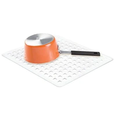 Imagen de iDesign Escurridor de platos y vasos, rejilla plástico PVC tamaño mediano, alfombrilla escurreplatos para proteger el fregadero la cocina, transparente